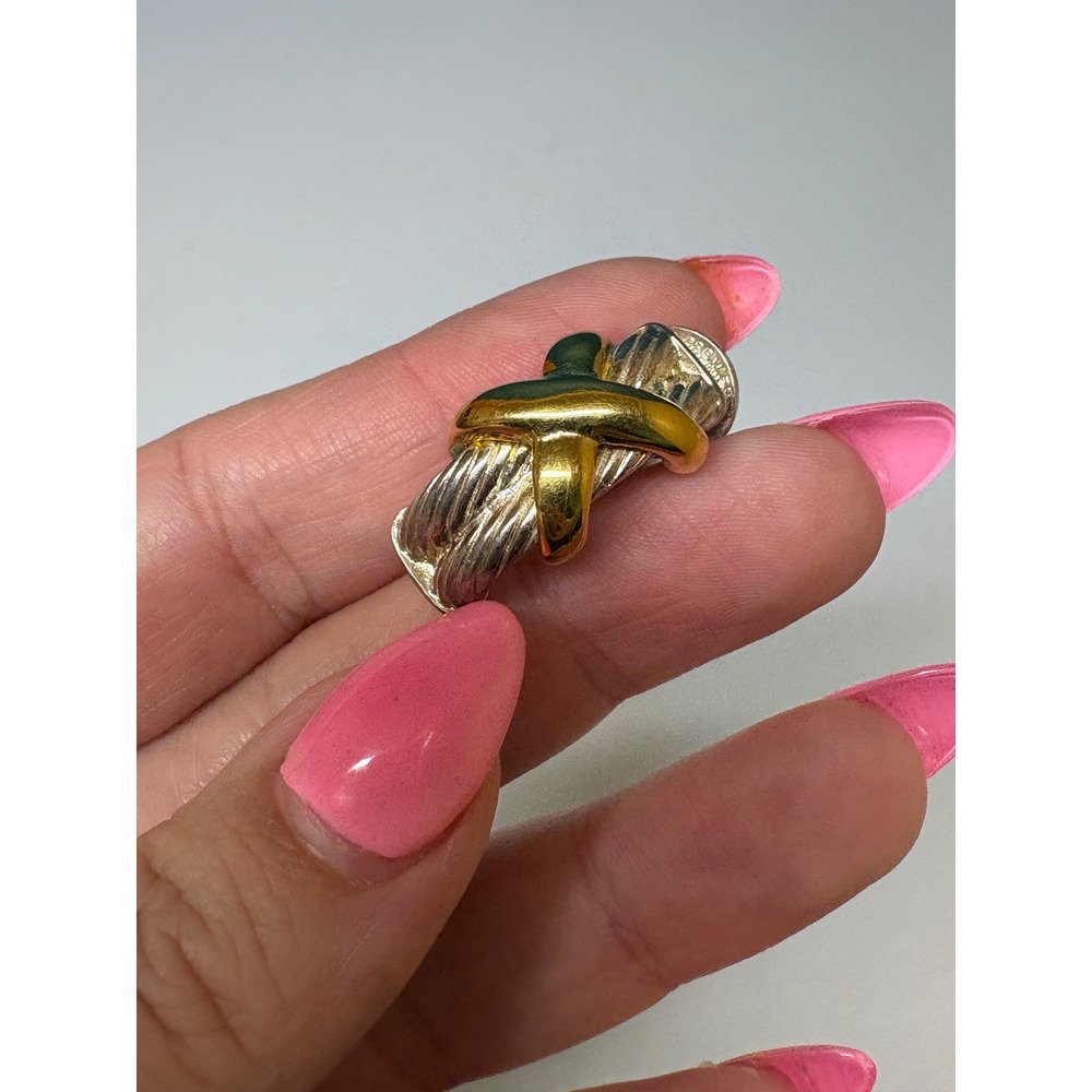 Vintage Clip On Earring Lot 3 Pairs Silver Gold Tone Twisted Dome Square J781 - Picture 3 of 8